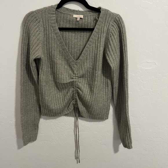 Skies Are Blue Sweater Womens Small Gray Ribbed Knit Drawstring Pullover Top - Picture 1 of 13